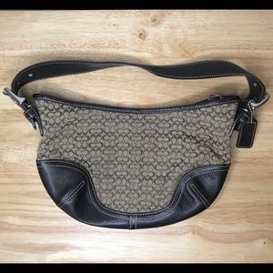 COACH Small Signature Canvas & Leather Hobo Purse